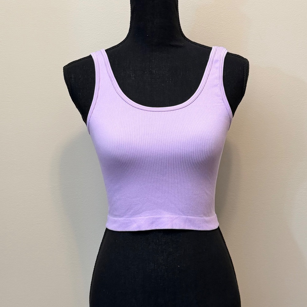 NEW OQQ Women L Ribbed Crop Tank Top Purple Seamless Athletic Camisole Gym 0562